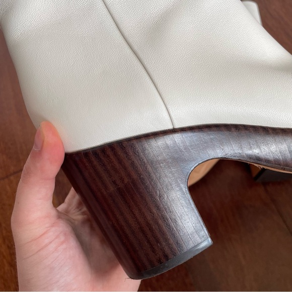 Vince Nicco Leather Boot White Wood Patform Heel Clog Zipper Womens 7.5 - Picture 3 of 11